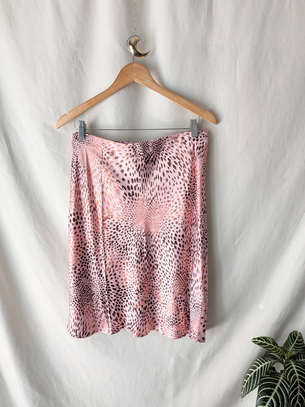 Anthropologie Pink & Brown Animal-Print Midi Skirt